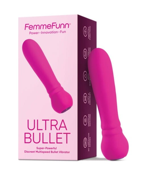 Femme Funn Ultra Bullet Massager - Pink, Compact Waterproof Vibrator with 20 Vibration Modes and Magnetic Charging