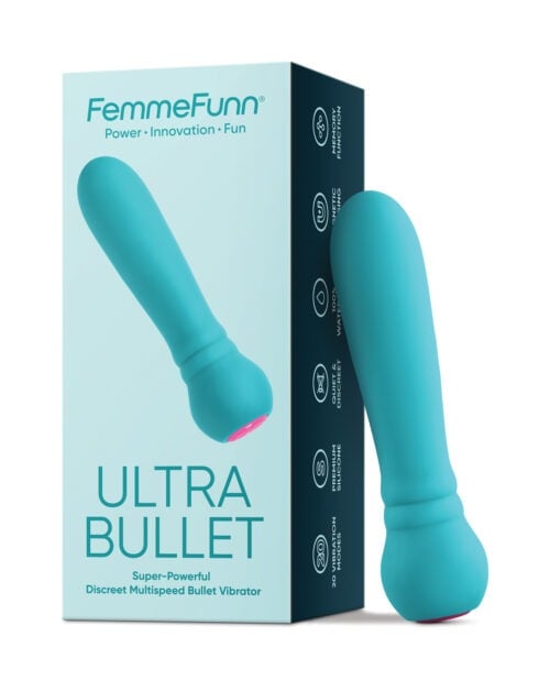Femme Funn Ultra Bullet Massager - Turquoise | Powerful Waterproof Vibrator with 20 Modes and Rechargeable USB Charging