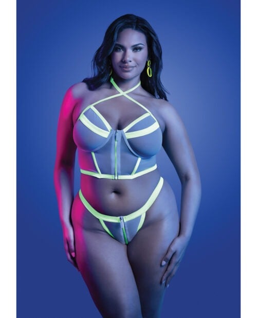 Glow by Fantasy Lingerie Supernatural Glow-in-the-Dark Zipper Bralette & Thong * White, Queen Size