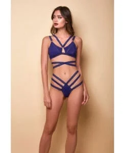 Hauty Along the Lines Strappy Bra & Cheeky Low Rise Panty Navy Large