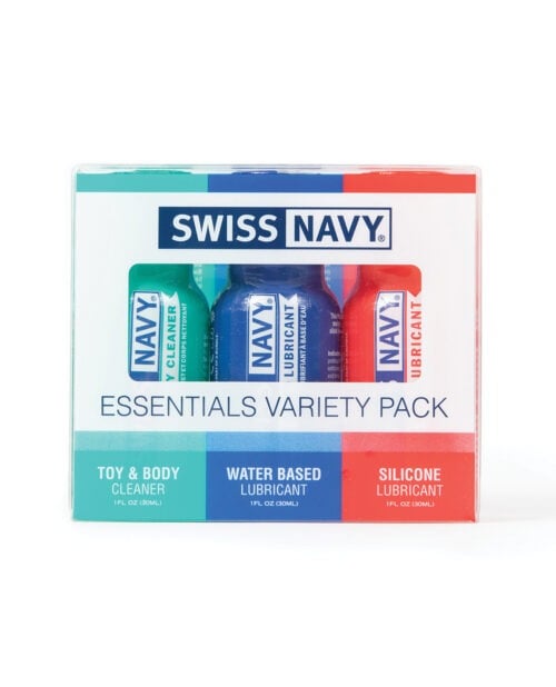 Swiss Navy Essentials Variety Pack of 3 - 1 oz Lubricants and Body Cleaner