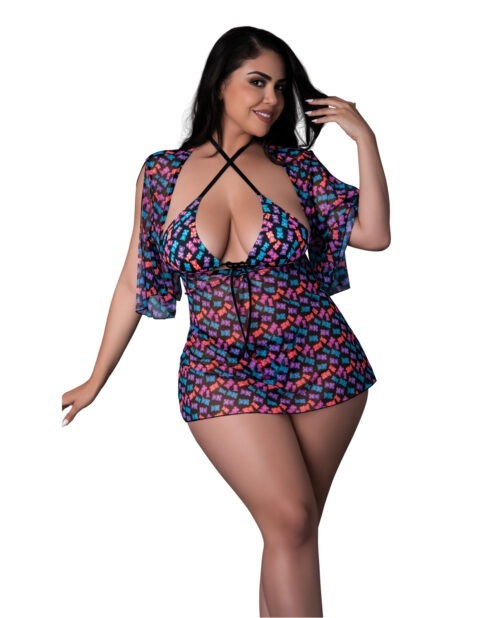Exposed Hazy Dayz Gummy Bears Black Light Reactive Lingerie Set - Queen Size by Magic Silk