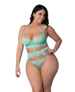 Magic Silk Caribbean Crush Demi Longline Bra with Removable Waist Flounce in Aqua - Queen Size