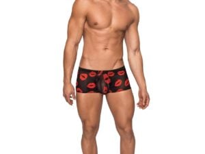 Male Power Kiss Me Stretch Mesh Mini Short in Black and Red – Large