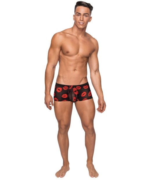 Male Power Kiss Me Stretch Mesh Mini Short in Black and Red - Large