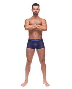 Male Power Diamond Mesh Mini Short Blue Medium - Sheer Stretch Lingerie with Diamond Pattern