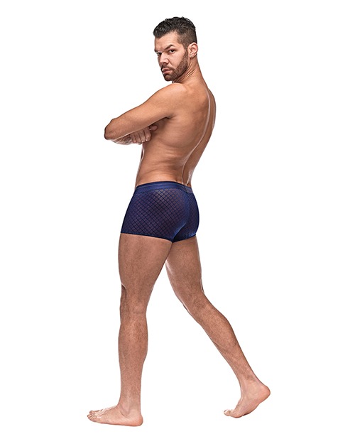 Male Power Diamond Mesh Mini Short Blue Medium - Sheer Stretch Lingerie with Diamond Pattern - Image 2