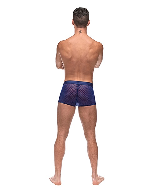 Male Power Diamond Mesh Mini Short Blue Medium - Sheer Stretch Lingerie with Diamond Pattern - Image 3