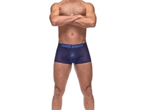 Male Power Diamond Mesh Mini Short in Blue, XL – Sheer Stretch Lingerie for Men
