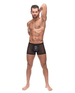Male Power Private Screening Micro Mesh & Modal Skull Pouch Short for Men, Large - Black