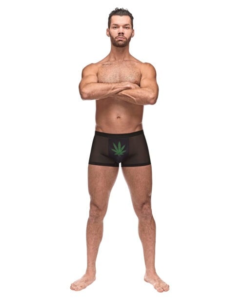 Male Power Private Screening Micro Mesh & Modal Pot Leaf Pouch Short in Black, XL (Part #182-262 BLK XL)