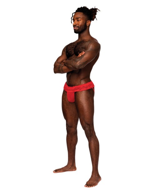 Male Power Sassy Lace Skirt Jock Red Small/Medium – Sheer Mesh and Floral Lace Lingerie