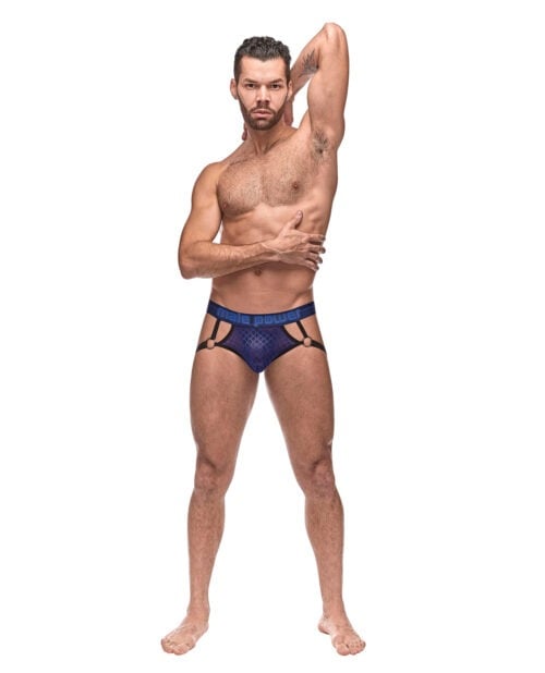 Male Power Diamond Mesh Ring Jock in Blue (Size L/XL) - Sheer Stretch Mesh with Nickel-Plated Rings