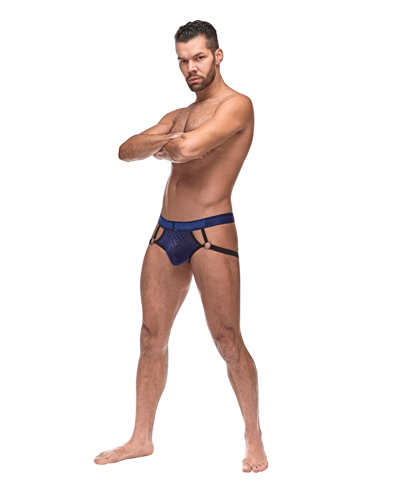 Male Power Diamond Mesh Ring Jock in Blue (Size L/XL) - Sheer Stretch Mesh with Nickel-Plated Rings - Image 2