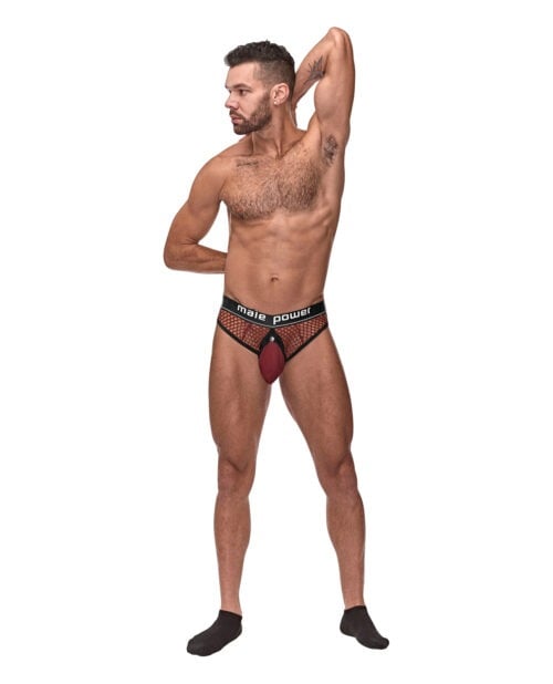 Male Power Cockpit Fishnet Cock Ring Thong Red S/M - Sensual Men’s Lingerie