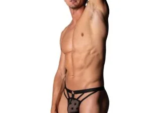 Male Power Love Star Thong with Ring - Black Small/Medium