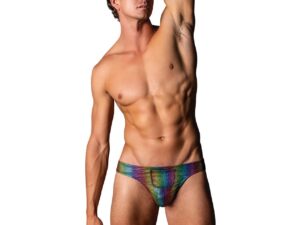 Male Power Pack & Play Thong with Front Condom Pouch - Rainbow, S/M