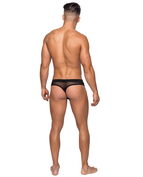 Male Power Hoser Stretch Mesh Thong Black S/M - Low Rise, Sheer, Breathable Lingerie - Image 2