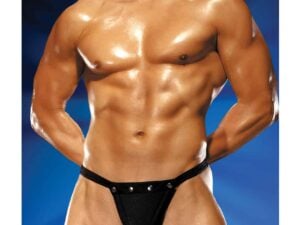 Male Power Rip Off Thong with Studs in Black, Size Small/Medium (PAK810BKSM)