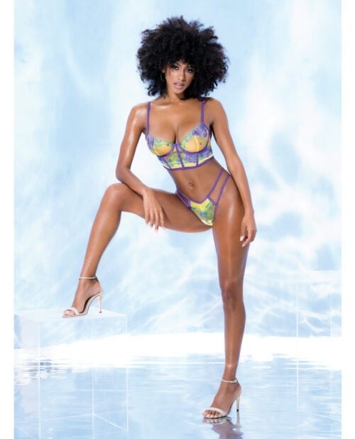Mapale Embroidered Bralette & Strappy Panty Set in Tuscany Multi-Color, Small/Medium