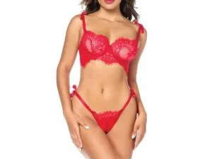 Mapale Laced in Confidence Bralette & G-String Set in Red, Size Small/Medium