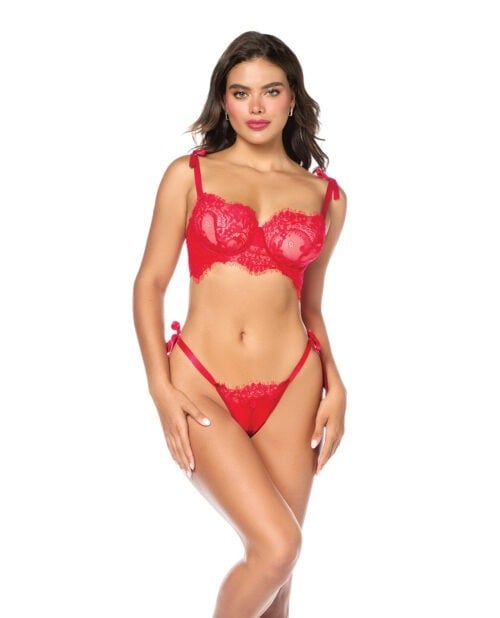 Mapale Laced in Confidence Bralette & G-String Set in Red, Size Small/Medium