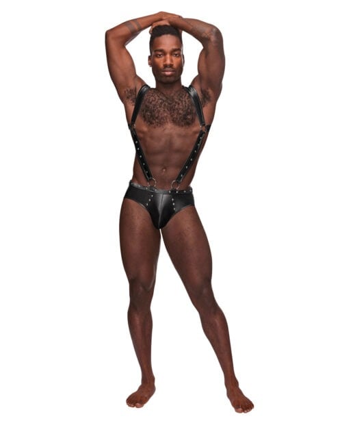 Male Power Fetish Uranus Nylon Spandex Moonshine Harness Brief Black S/M