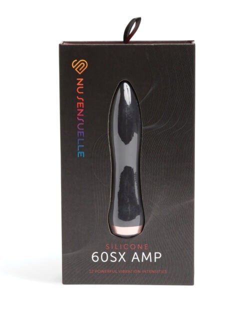 Nu Sensuelle 60SX AMP Silicone Bullet - Black, Powerful Vibrator with 12 Intensity Levels and Waterproof Design