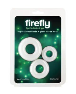 Firefly Glow-in-the-Dark Bubble Cock Rings – White, Pack of 3 – Soft Silicone Penis Enhancers by NS Novelties