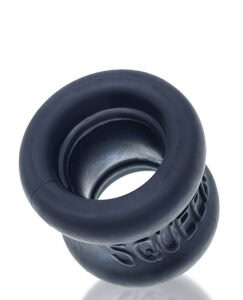 Black silicone ball stretcher ring with Squeeze lettering