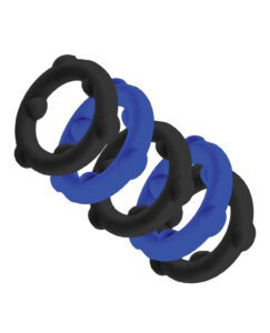 Oxballs Gearheads 5 Pack Spinner Rings - Blue and Black Silicone Cockrings for Long-Lasting Play