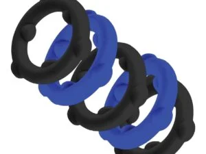 Oxballs Gearheads 5 Pack Spinner Rings - Blue and Black Silicone Cockrings for Long-Lasting Play
