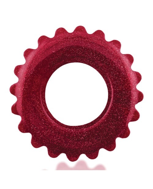 Oxballs Plushy Single Ring - Cherry Lips | Soft, Stretchy Cock and Ball Enhancer with Glittery Metallic Finish
