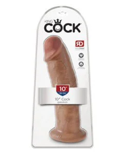 King Cock 10" Tan Vibrating Dildo with Realistic Design and Rechargeable Function by Pipedream Products