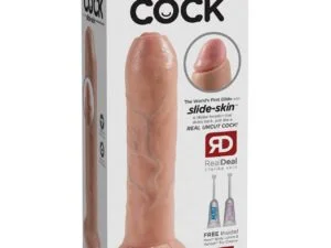 King Cock 7" Uncut Dildo - Flesh with Realistic Movable Foreskin and Suction Cup Base