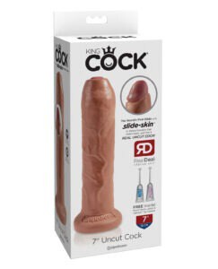 King Cock 7" Uncut Dildo – Tan by Pipedream Products with Movable Foreskin and Suction Cup Base