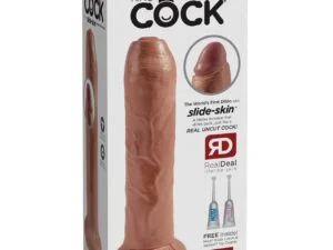 King Cock 7" Uncut Dildo – Tan by Pipedream Products with Movable Foreskin and Suction Cup Base