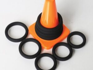 Perfect Fit Xact-Fit Cock Ring Set with Play Zone Storage – Black Silicone and ABS Plastic