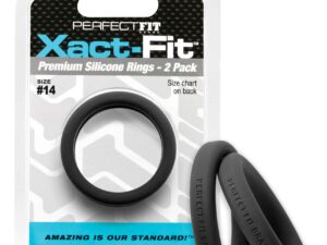 Perfect Fit Xact-Fit premium silicone rings 2 pack, size 14, in black