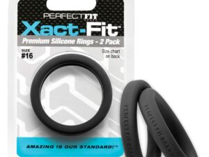 Perfect Fit Xact-Fit #16 Penis Enhancement Cock Ring - Black, Pack of 2