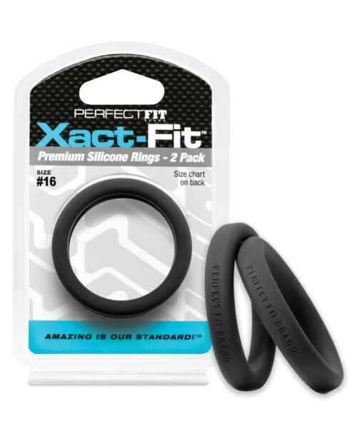 Perfect Fit Xact-Fit #16 Penis Enhancement Cock Ring - Black, Pack of 2