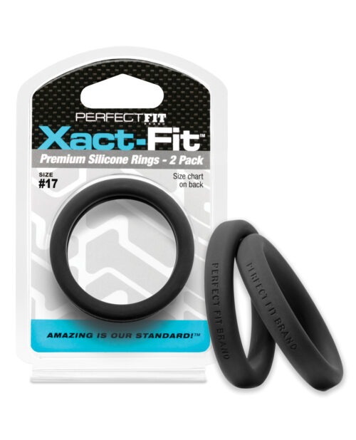 Perfect Fit Xact-Fit #17 Silicone Cock Ring - Black, Pack of 2
