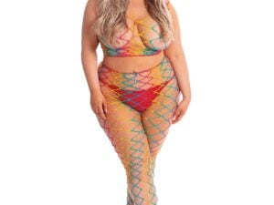 Pink Lipstick Roy G. Biv 2-Piece Bodystocking Queen Size - Rainbow Lingerie by Rene Rofe