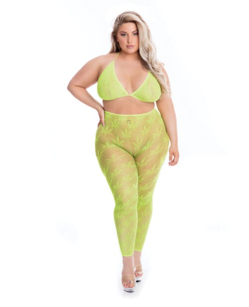Pink Lipstick All About Leaf Bra & Leggings Queen Size in Green * Plus Lingerie by Rene Rofe