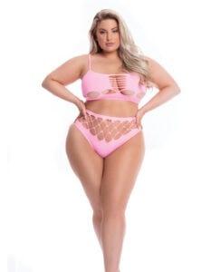 Pink Lipstick Neon Dreams Queen Size Lingerie Set - Bra & High Waist Thong