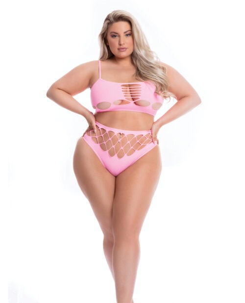 Pink Lipstick Neon Dreams Queen Size Lingerie Set - Bra & High Waist Thong