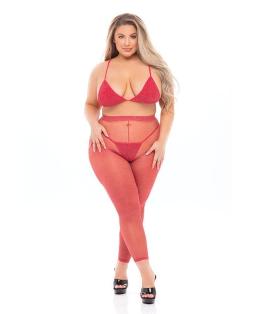 Pink Lipstick Tall Order Bra Top & Leggings in Red * Queen Size Plus Lingerie Set
