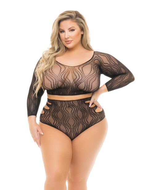Pink Lipstick Back Me Up Top & High Waist Panty Queen Size Black - Lingerie Set for Women
