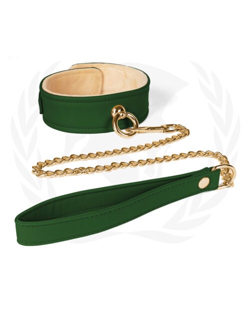 Spartacus Plush Lined PU Collar & Chained Leash - Green by Spartacus, Part No. SPU-503GR