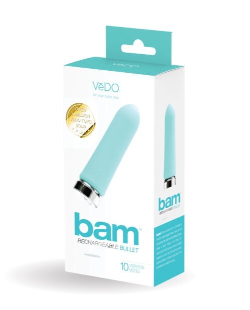 VeDO Bam Rechargeable Bullet - Tease Me Turquoise, Powerful Vibrator with 10 Modes